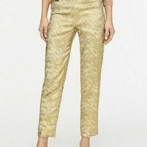 J. Crew Collection High Rise Cigarette Pant in Metallic Leaf Jacquard